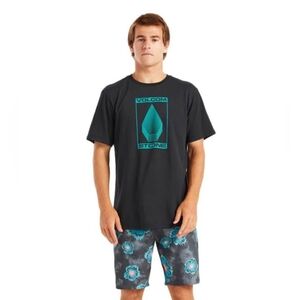 VOLCOM ENCYPHER TECH BLACK & TEAL TEE, SKATER, NWT, LARGE